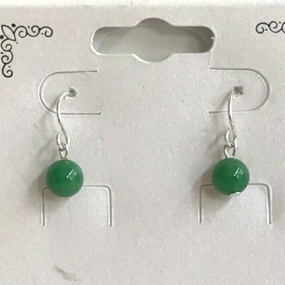 Silver Green Jade Earrings Beads Genuine Stone Semi Precious Dainty Plated - Picture 2 of 7